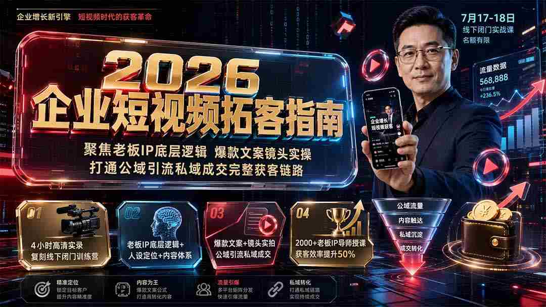 （19667期）2026企业短视频拓客指南：聚焦老板IP底层逻辑，爆款文案镜头实操，打通公域引流私域成交完整获客链路-有道网创