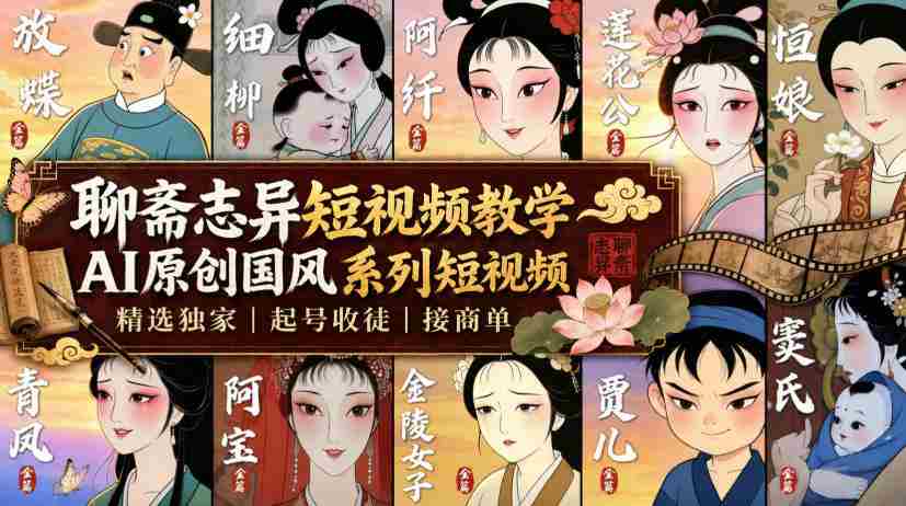 聊斋志异短视频教学，AI原创国风系列短视频，精选独家丨起号收徒丨接商单-有道网创
