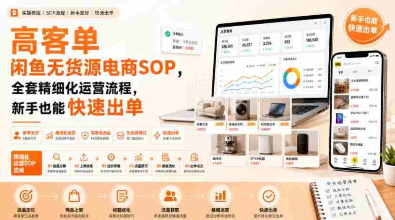 高客单闲鱼无货源电商SOP,全套精细化运营流程,新手也能快速出单-有道网创