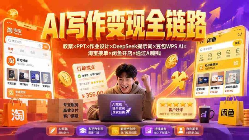 (19561期)2026AI写作变现全链路:教案×PPT×作业设计×DeepSeek提示词×豆包WPS AI×淘宝接单×闲鱼开店×通过AI賺钱-有道网创