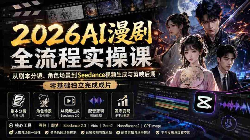 (20042期)2026AI漫剧全流程实操课:从剧本分镜、角色场景到Seedance视频生成与剪映后期,零基础独立完成成片-有道网创