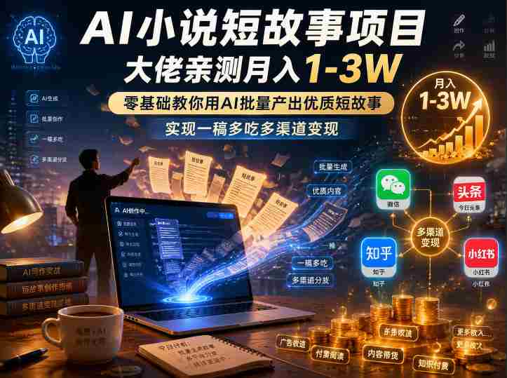 AI小说短故事项目,大佬亲测月入1-3W,零基础教你用AI批量产出优质短故事,实现一稿多吃多渠道变现(更新0824)-有道网创