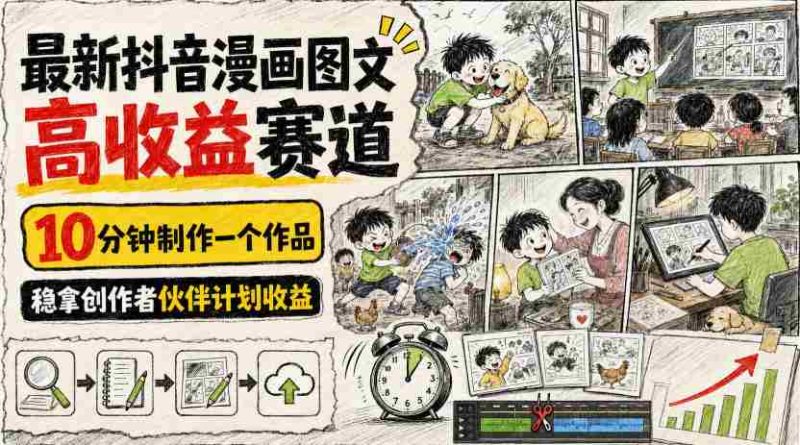 最新抖音漫画图文高收益赛道，10分钟制作一个作品，稳拿创作者伙伴计划收益-有道网创