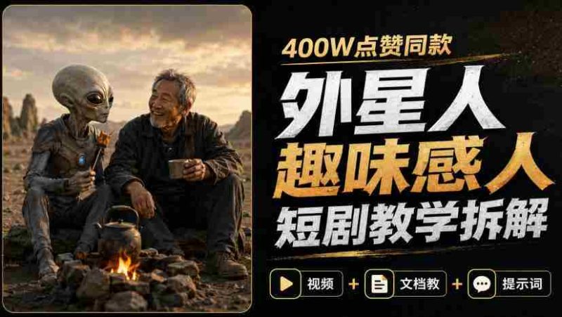 400W点赞同款外星人趣味感人短剧教学拆解,视频+文档教+提示词-有道网创