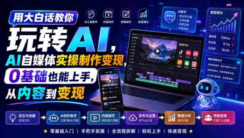 用大白话教你玩转AI,AI自媒体实操制作变现,0基础也能上手,从内容到变现-有道网创