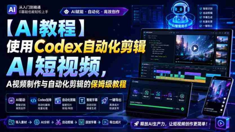 【AI教程】使用Codex自动化剪辑AI短视频，AI视频制作与自动化剪辑的保姆级教程-有道网创