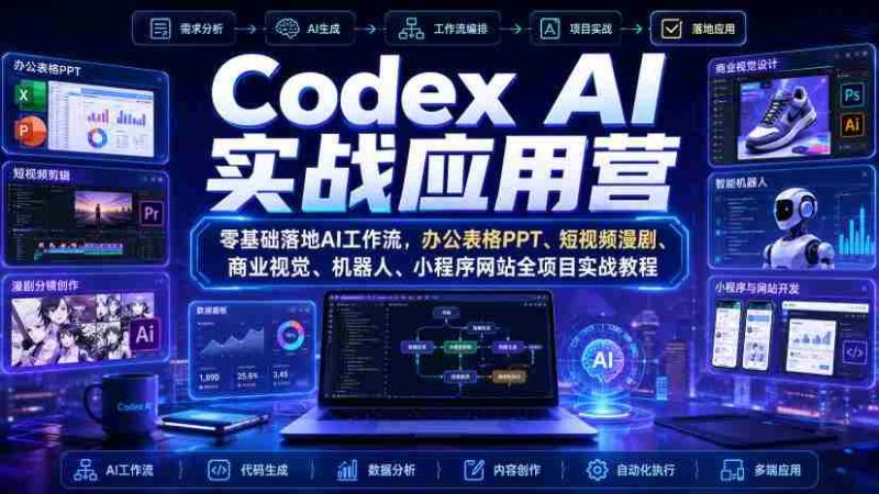 Codex AI实战应用营｜零基础落地AI工作流，办公表格PPT、短视频漫剧、商业视觉、机器人、小程序网站全项目实战教程-有道网创