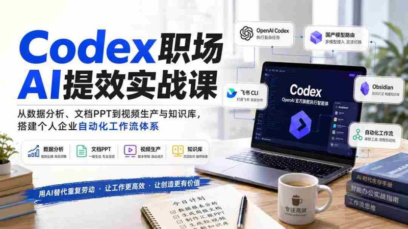 (20057期)Codex职场AI提效实战课:从数据分析、文档PPT到视频生产与知识库,搭建个人企业自动化工作流体系-有道网创