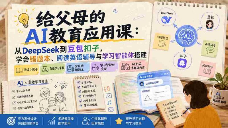 (19890期)给父母的AI教育应用课:从DeepSeek到豆包扣子,学会错题本、阅读英语辅导与学习智能体搭建-有道网创