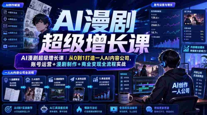 AI漫剧超级增长课|从0到1打造一人AI内容公司,账号运营+漫剧制作+商业变现全流程实战-有道网创