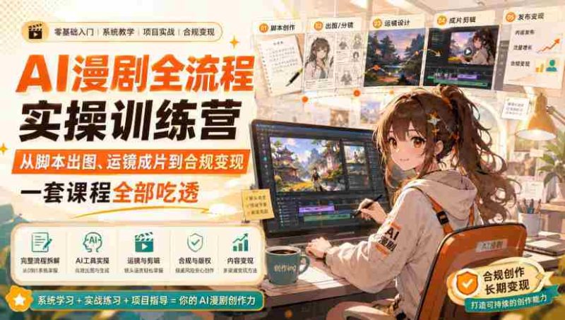 AI漫剧全流程实操训练营,从脚本出图、运镜成片到合规变现,一套课程全部吃透-有道网创