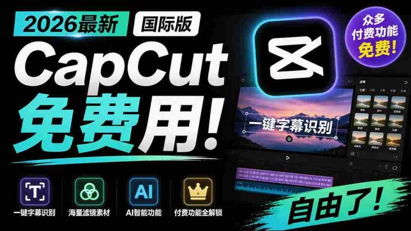 (19621期)2026最新国际版剪映!CapCut 众多付费功能免费用,一键字幕识别 / 滤镜素材 / AI智能功能自由了 CapCut-有道网创