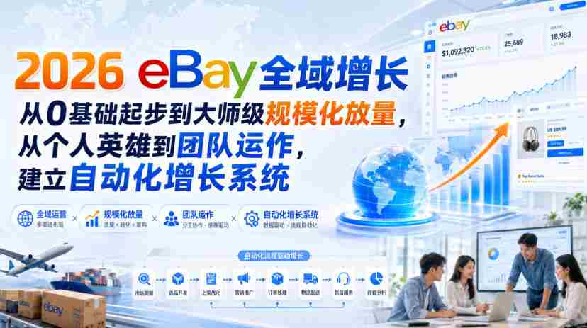 2026 eBay全域增长，从0基础起步到大师级规模化放量，从个人英雄到团队运作，建立自动化增长系统-有道网创