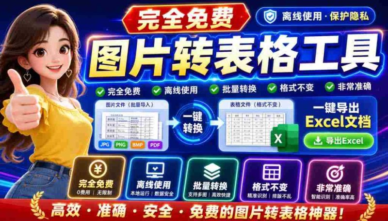 （19972期）图片表格识别提取工具，支持一键从图片中智能提取表格并导出Excel文件，可离线免网运行，FastTableOCR-有道网创