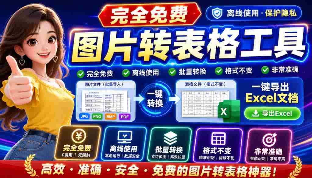 （19972期）图片表格识别提取工具，支持一键从图片中智能提取表格并导出Excel文件，可离线免网运行，FastTableOCR-有道网创