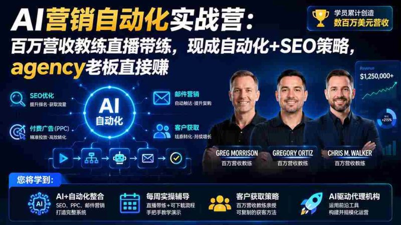 （20066期）AI营销自动化实战营：百万营收教练直播带练，现成自动化+SEO策略，agency老板直接赚【原创双语字幕】-有道网创