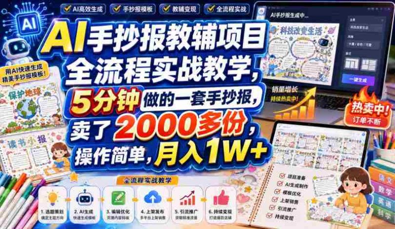 AI手抄报教辅项目全流程实战教学,5分钟做的一套手抄报,卖了2000多份,操作简单,月入1W+-有道网创