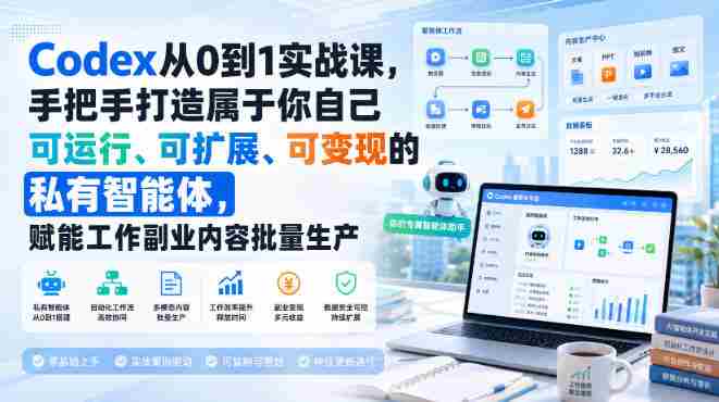 Codex从0到1实战课,手把手打造属于你自己可运行、可扩展、可变现的私有智能体,赋能工作副业内容批量生产-有道网创