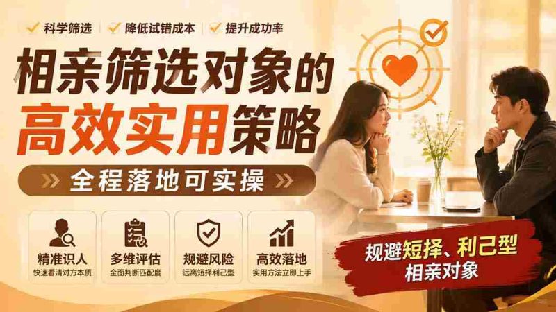 (19727期) 付费文章:相亲筛选对象的高效实用策略,全程落地可实操,规避短择、利己型相亲对象-有道网创