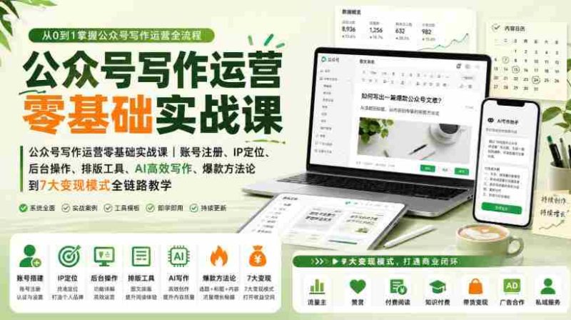 公众号写作运营零基础实战课|账号注册、IP定位、AI高效写作、爆款方法论到7大变现模式全链路教学-有道网创