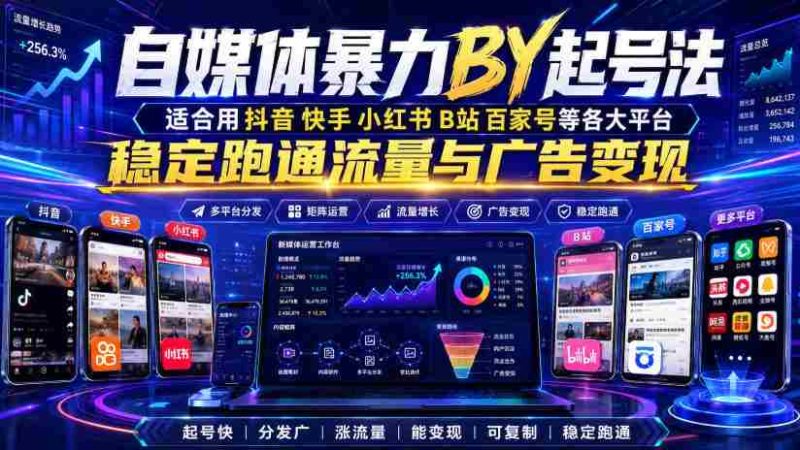 自媒体暴力搬运起号法,适合用抖音快手小红书B站百家号等各大平台,稳定跑通流量与广告变现-有道网创