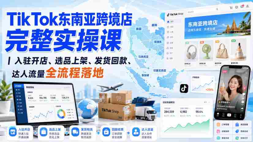 TikTok东南亚跨境店完整实操课｜入驻开店、选品上架、发货回款、达人流量全流程落地-有道网创