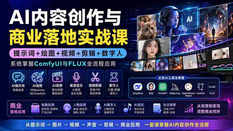(19913期)AI内容创作与商业落地实战课:提示词+绘图+视频+剪辑+数字人,系统掌握ComfyUI与FLUX全流程应用-有道网创