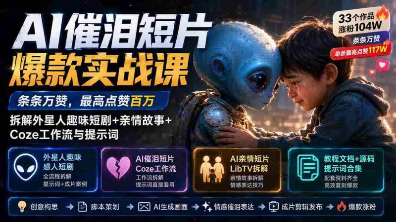 （20038期）AI催泪短片爆款实战课：条条万赞，最高点赞百万，拆解外星人趣味短剧+亲情故事+Coze工作流与提示词-有道网创