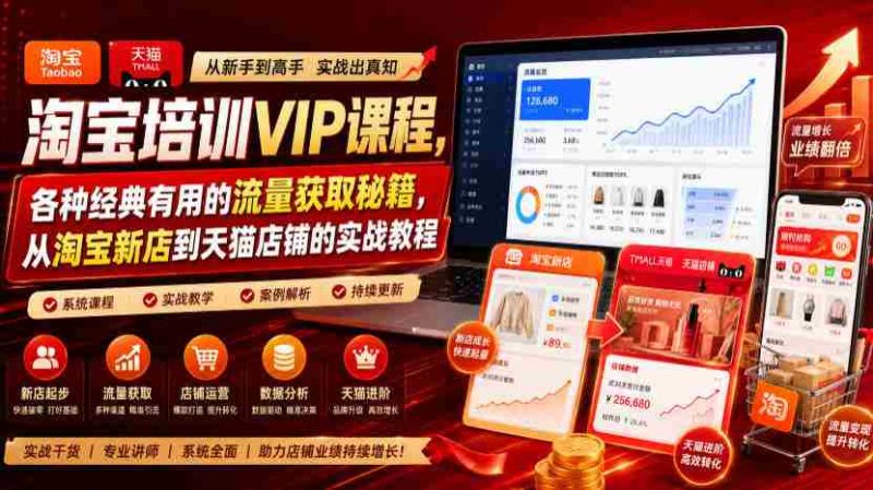 淘宝培训VIP课程,各种经典有用的流量获取秘籍,从淘宝新店到天猫店铺的实战教程(更新7月29日)-有道网创