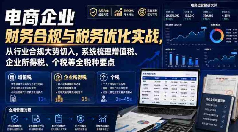电商企业财务合规与税务优化实战,从行业合规大势切入,系统梳理增值税、企业所得税、个税等全税种要点-有道网创