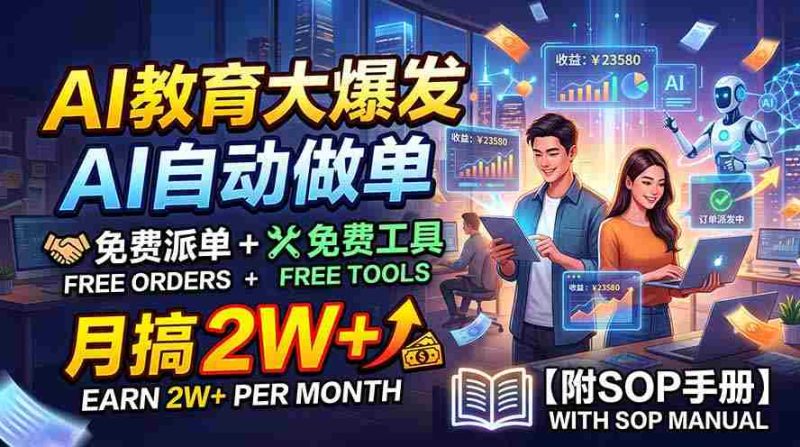 (19731期)AI教育大爆发,AI自动做单,免费派单+免费工具,月搞2W+【附SOP手册】-有道网创