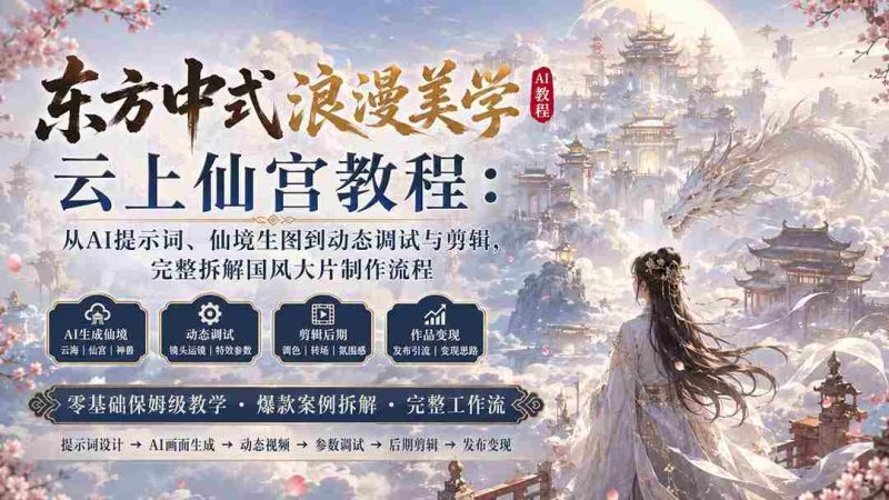 (20147期)东方中式浪漫美学云上仙宫教程:从AI提示词、仙境生图到动态调试与剪辑,完整拆解国风大片制作流程-有道网创