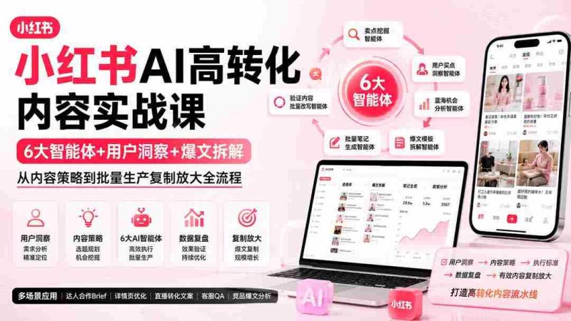 (19927期)小红书AI高转化内容实战课:6大智能体+用户洞察+爆文拆解,从内容策略到批量生产复制放大全流程-有道网创