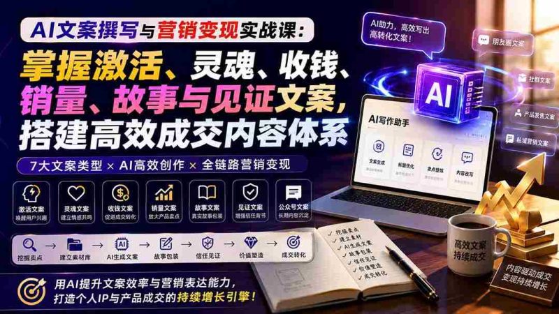(20126期)AI文案撰写与营销变现实战课:掌握激活、灵魂、收钱、销量、故事与见证文案,搭建高效成交内容体系-有道网创