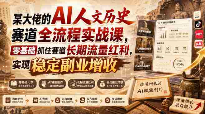 某大佬的AI人文历史赛道全流程实战课,零基础抓住赛道长期流量红利,实现稳定副业增收-有道网创