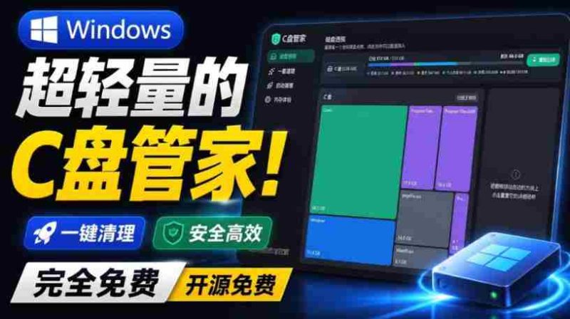 Windows超轻量的C盘管家!超级有特点,支持磁盘分析及清理提醒,2M大小体积,完全免费C盘管家-有道网创