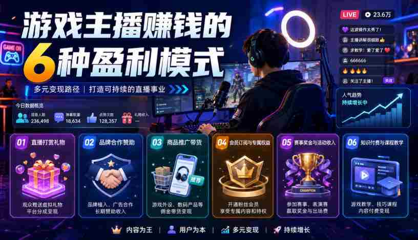 付费文章：游戏主播賺钱的6种盈利模式-有道网创