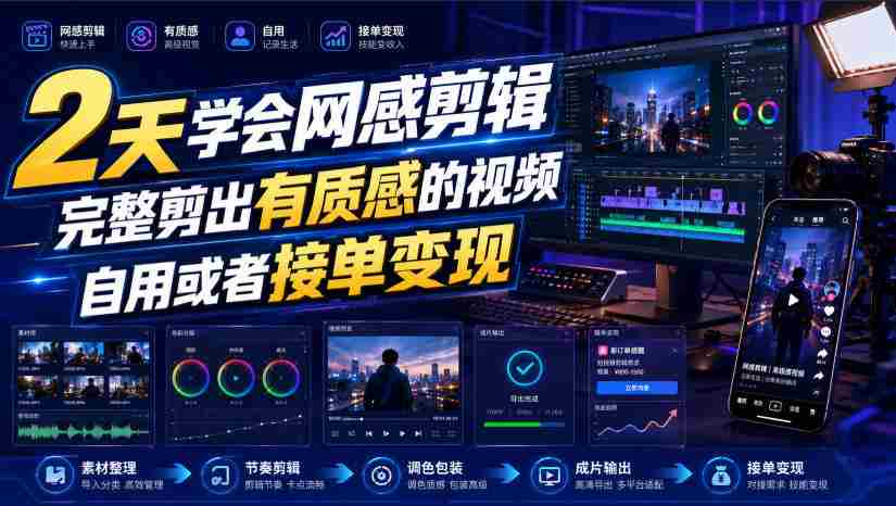 2天学会网感剪辑,完整剪出有质感的视频,自用或者接单变现