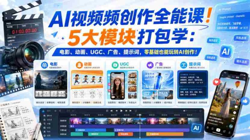 AI视频频创作全能课！5大模块打包学：电影、动画、UGC、广告、提示词，零基础也能玩转AI创作！【原创双语字幕】-有道网创