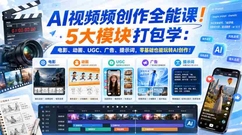 AI视频频创作全能课！5大模块打包学：电影、动画、UGC、广告、提示词，零基础也能玩转AI创作！【原创双语字幕】-有道网创