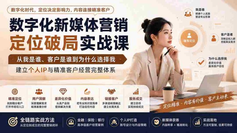 (20009期)数字化新媒体营销定位破局实战课:从我是谁、客户是谁到为什么选择我,建立个人IP与精准客户经营完整体系-有道网创