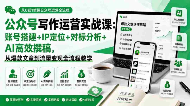 （19914期）公众号写作运营实战课：账号搭建+IP定位+对标分析+AI高效撰稿，从爆款文章到流量变现全流程教学-有道网创