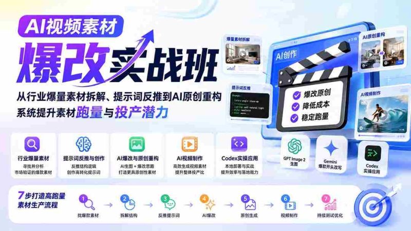 (20110期)AI视频素材爆改实战班-更新8月:从行业爆量素材拆解、提示词反推到AI原创重构,系统提升素材跑量与投产潜力-有道网创