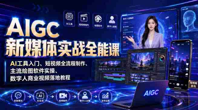 AIGC新媒体实战全能课｜AI工具入门、短视频全流程制作、主流绘图软件实操、数字人商业视频落地教程-有道网创