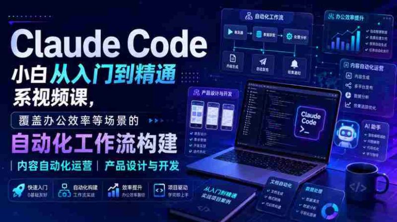 Claude Code小白从入门到精通系视频课,覆盖办公效率等场景的自动化工作流构建|内容自动化运营|产品设计与开发-有道网创
