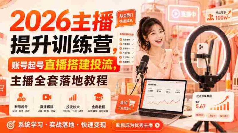 2026主播提升训练营,账号起号直播搭建投流,主播全套落地教程-有道网创