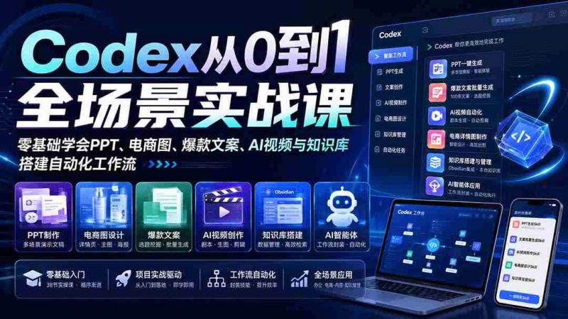 (20041期)Codex从0到1全场景实战课:零基础学会PPT、电商图、爆款文案、AI视频与知识库,搭建自动化工作流-有道网创