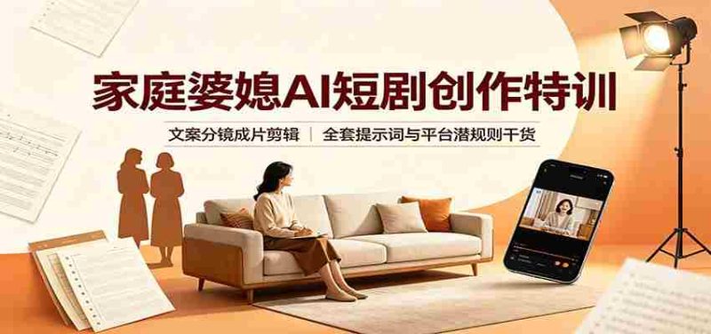 家庭婆媳AI短剧创作特训:文案分镜成片剪辑,全套提示词与平台潜规则干货-有道网创