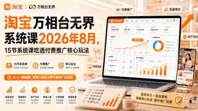 淘宝万相台无界系统课2026年8月,15节系统课吃透付费推广核心玩法-有道网创