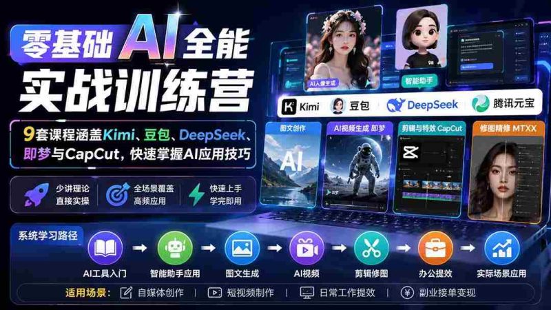 (20134期)零基础AI全能实战训练营:9套课程涵盖Kimi、豆包、DeepSeek、即梦与CapCut,快速掌握AI应用技巧-有道网创